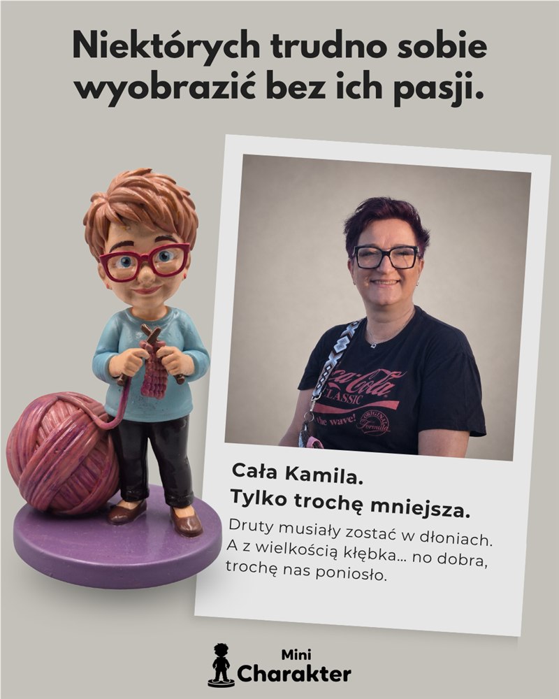 Kamila i figurka z drutami oraz dużym kłębkiem włóczki